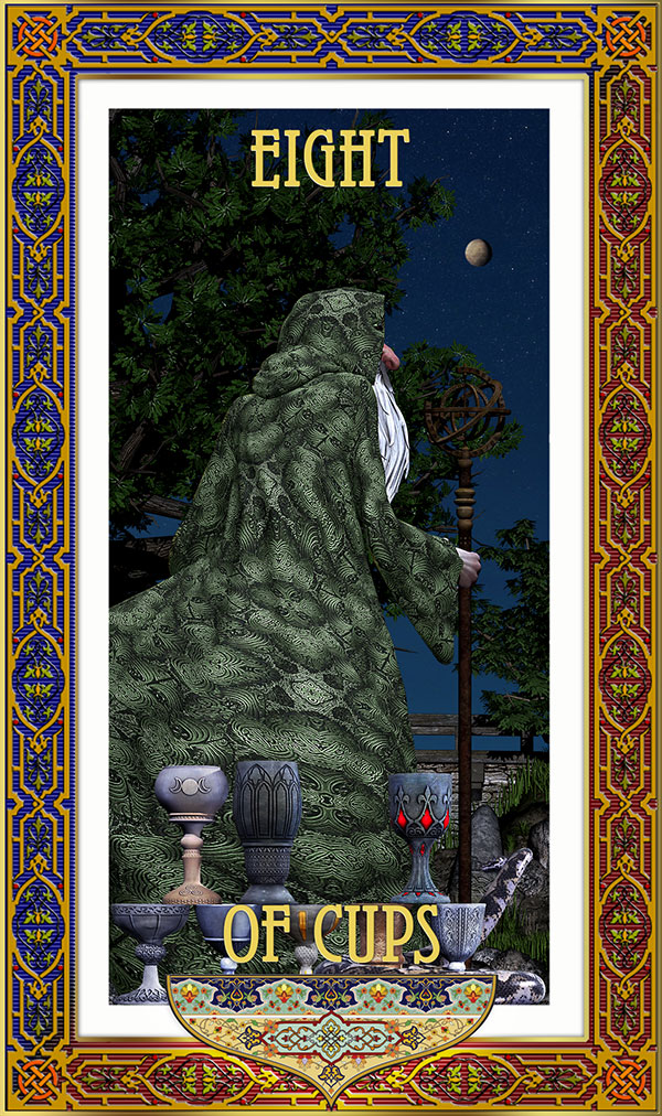 image of the potterverse tarot card, suit of cups - the eight Potterverse Tarot, Suit of Cups - the Eight